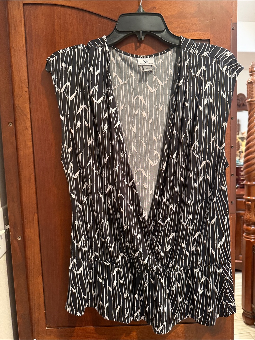 Worthington Black and White Printed Wrap Blouse